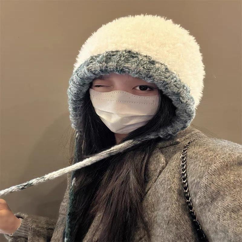 Winter Women Warm Ear Protecting Cap Fashionable And Versatile Knitted Cap Dual Purpose Crossbody Bag Hooded Cap