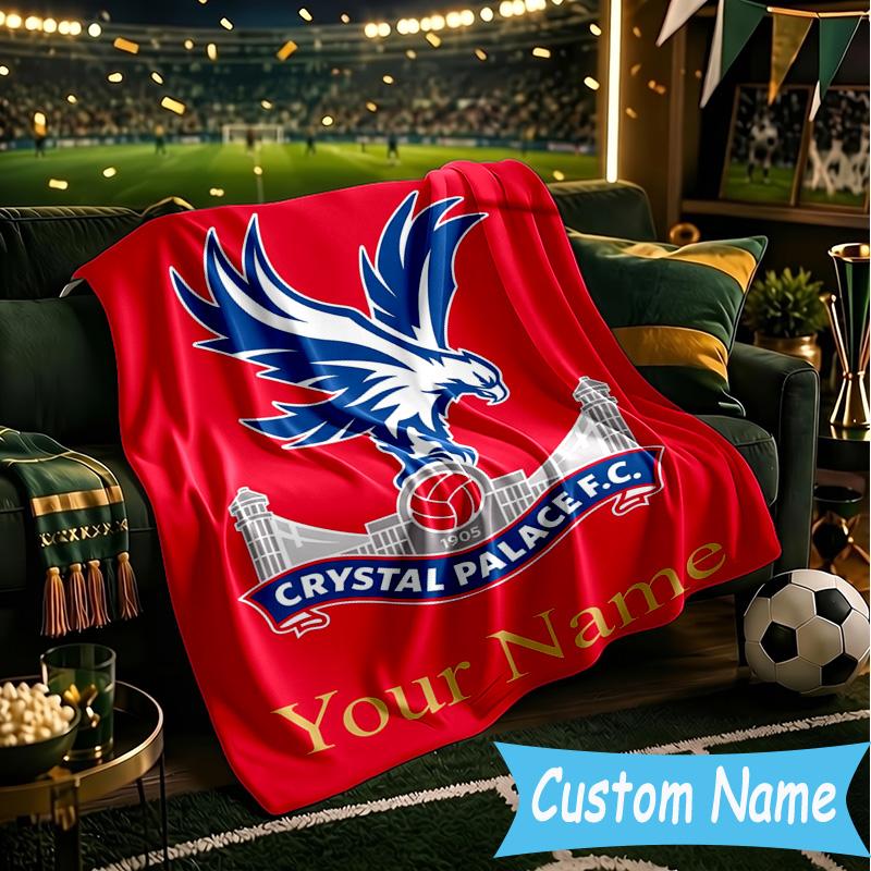 Custom Name Crystal Palace Football Club Flannel Blanket, Use for Birthday/Holiday Gift, Soft Blanket for Sofa/Bed/Camping/Office, Home Decor