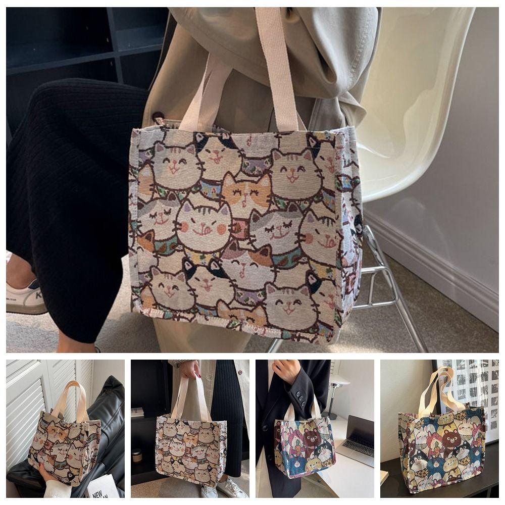 

Мультяшная кошка холщовая сумка льняная модная девушка