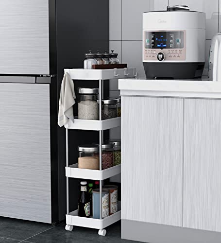 Perl-Metall-Aufbewahrungswagen/Rollwagen, 4 Etagen, Weiß, Replus N-7949