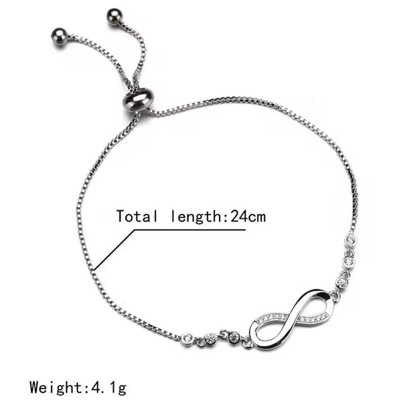 Luxurious Crystal Bracelet Silver Color Adjustable Infinity Charm Bracelets For Women Fashion Jewelry