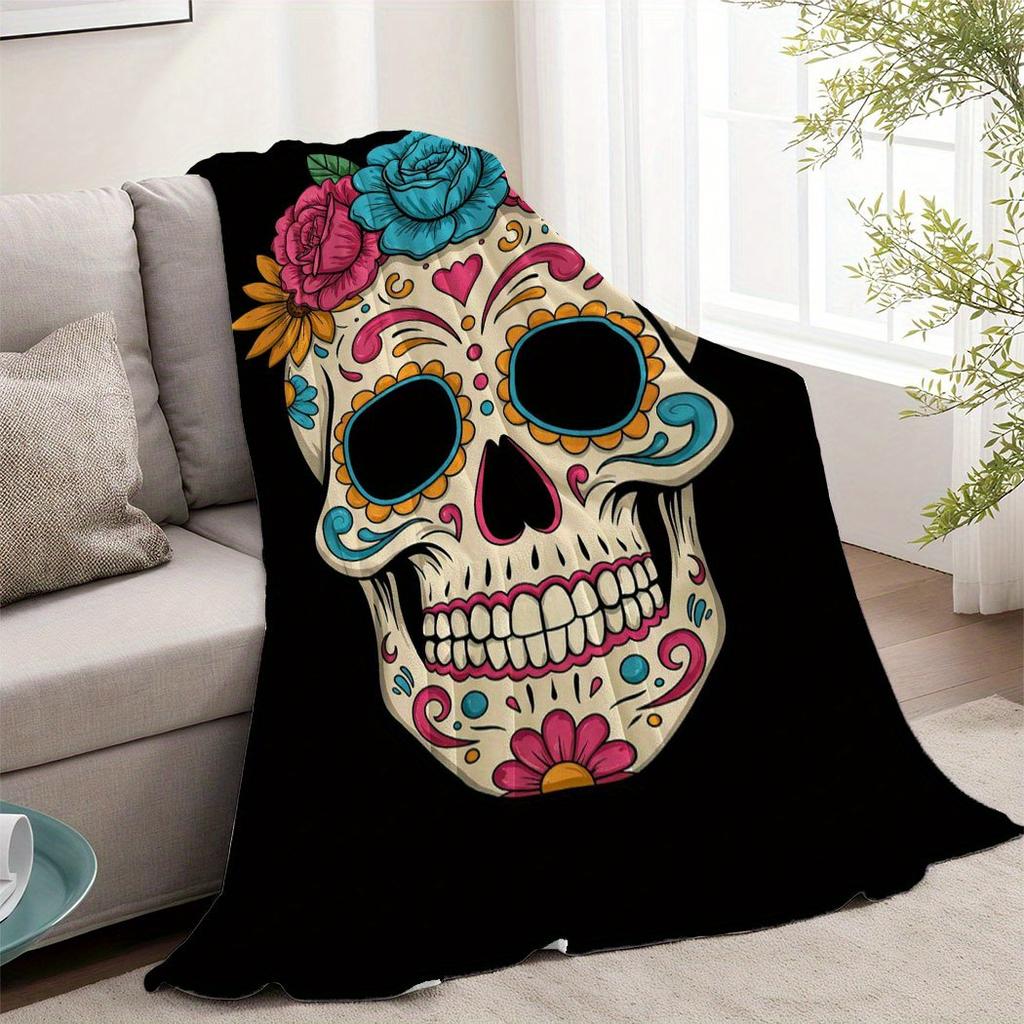 Day of the Dead Skull Flannel Throw Blanket Colorful Design Soft Cozy Fleece for Home Office Sofa Car Gift 150x200cm