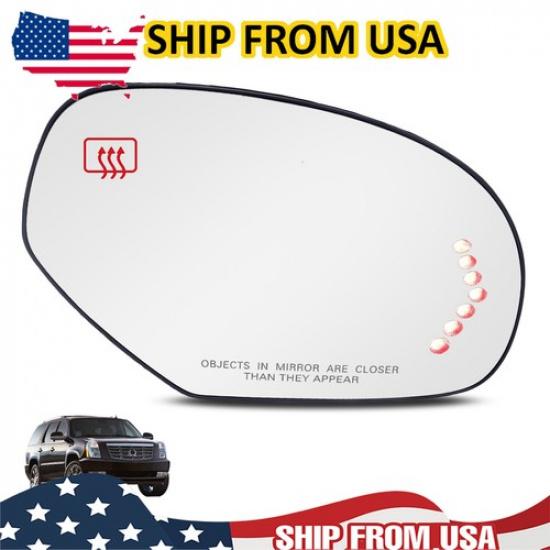 Heated Passener-Side Mirror Glass Turn Signal RH For Chevy GMC Cadillac 2007-14