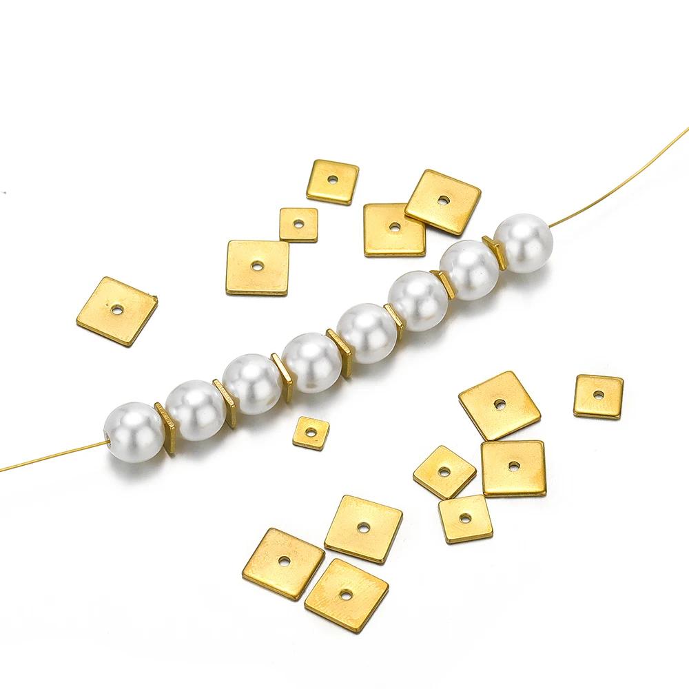 50 stuks Roestvrij Staal Goud Vierkant Platte Afstandhouders Kralen 4 mm 5 mm 6 mm 8 mm Losse Kralen Bedels voor Sieraden Maken DIY Armband Benodigdheden