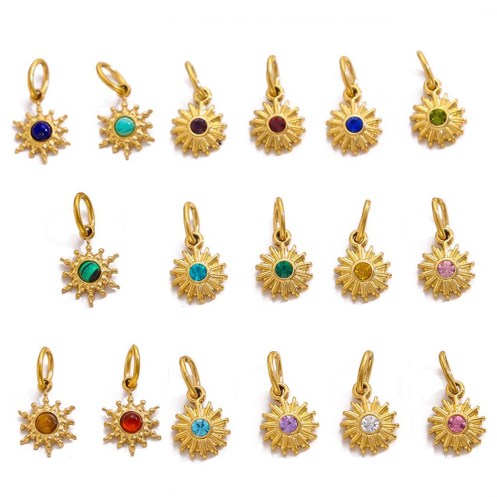 CARLIDANA Ins Style French Vintage Gold Color Sun Charms With Natural Stone Star Shine Stainless Steel DIY Fashion Jewelry