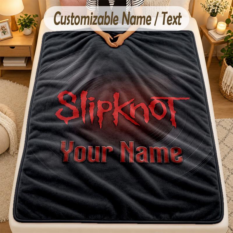 Flannel BlanketSlipknot Custom Name Text Personalized Soft Warm Throw Blanket Home Decor Gift