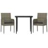 VidaXL Ensemble à manger jardin 3pcs avec coussins noir et gris, ensemble de salle à manger, ensemble de salle à manger 3185149