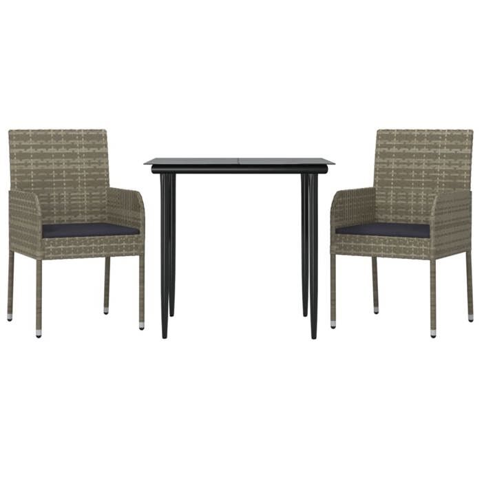 VidaXL Ensemble à manger jardin 3pcs avec coussins noir et gris, ensemble de salle à manger, ensemble de salle à manger 3185149