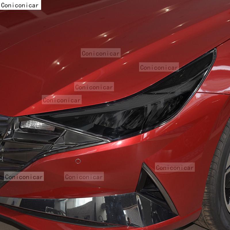 2 Pcs Performance Car Headlight Protective Film Front Light Black TPU Sticker For HYUNDAI ELANTRA N Line - Accessories