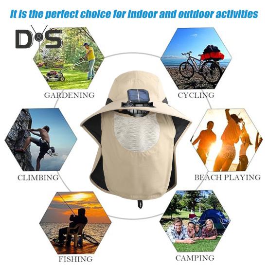 Men's Sun Hat Outdoor Hiking Sun Protection Cap with Solar And USB Powered Fan Wide Brim Fishing Hat with Neck Flap for Men Women