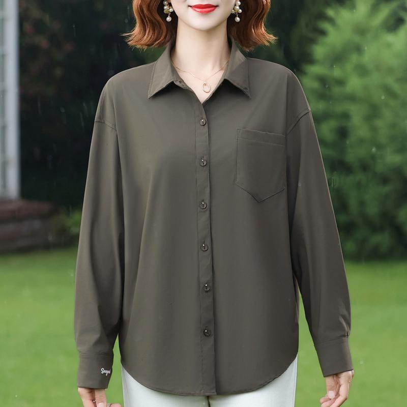 Plus Size Women's Loose Long Sleeve Button-Down Shirt, Solid Color Casual Office Blouse (3XL-7XL)