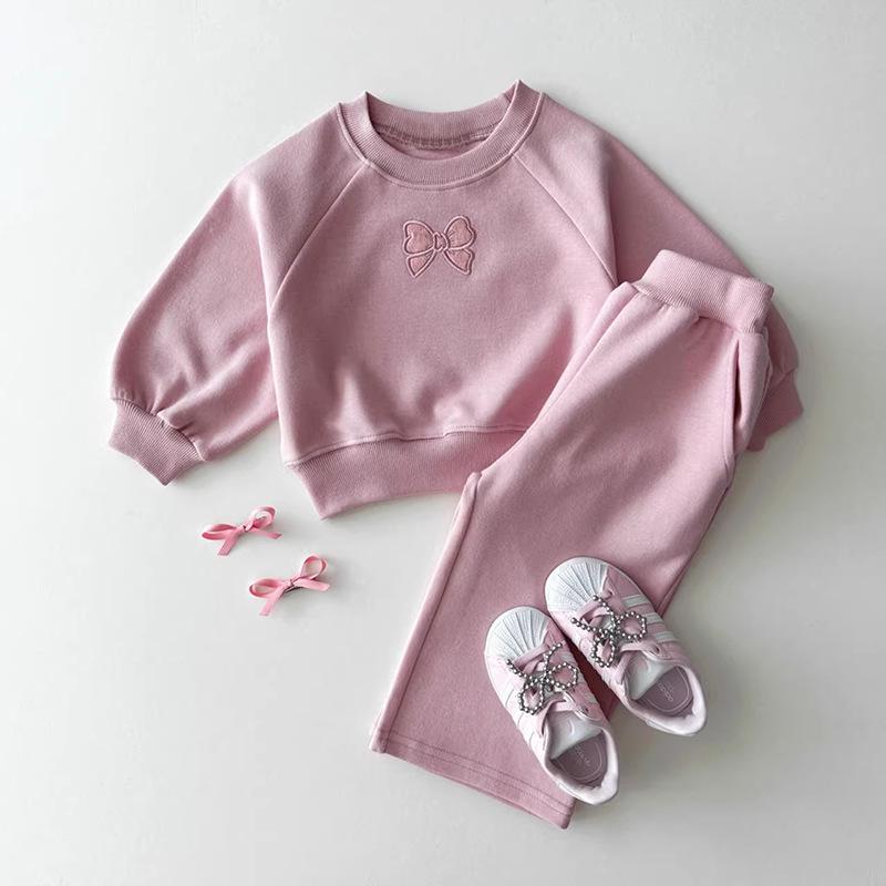 Children's Korean-Style Autumn Casual Girls' Two-Piece Set with Round Neck Sweatshirt