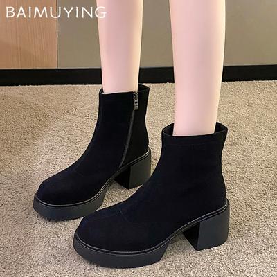 Chunky Platform Women Ankle Boots Suede High Heels Retro Shoes Winter 2025 Trend Designer New Motorcycle Boots Goth Botas Mujer