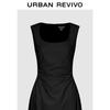 UR 2026 Spring Women's U-Neck Pleated Waist A-Line Dress