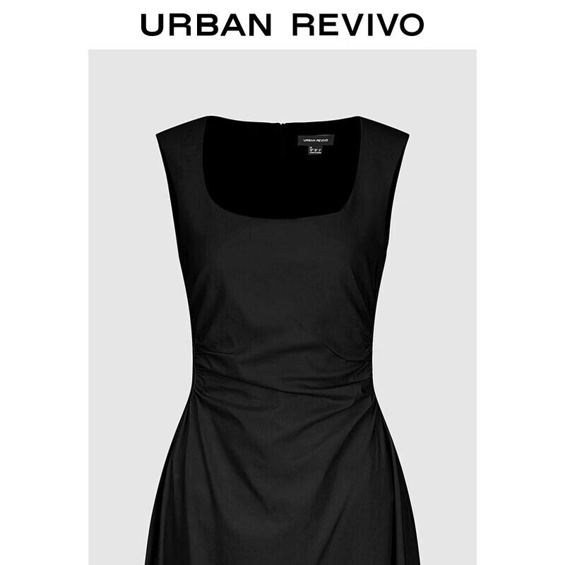 UR 2026 Spring Women's U-Neck Pleated Waist A-Line Dress
