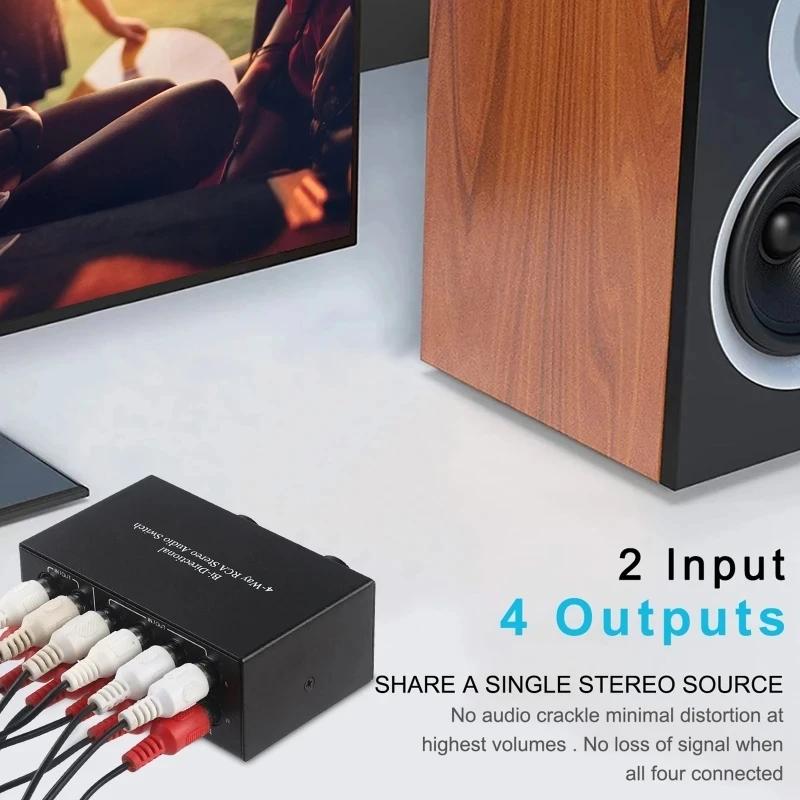 Comutator Audio Stereo Bidirecțional cu 4 Căi 2×4/4×2 Canale L/R Divizor RCA Profesional Comutator Selector Pentru Sisteme Audio DVD