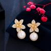 Bright Small Fresh Pearl Flower Earrings Temperament Slightly Inlaid Zircon High-End Earrings Stud Earrings