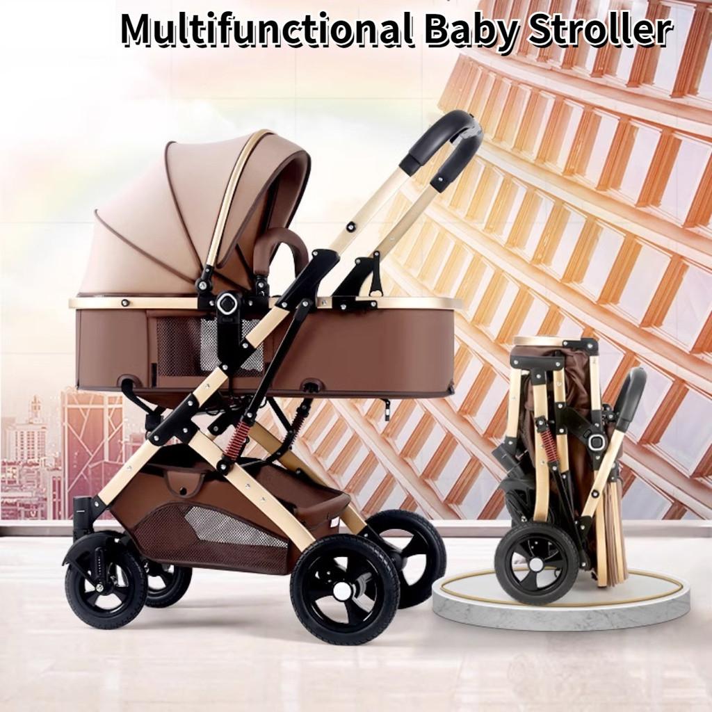 Shock Absorption Two-Way Newborn Cart Multifunctional Foldable Baby Pram Stroller lightweight Outing High Landscape Pushchair colore blu scuro