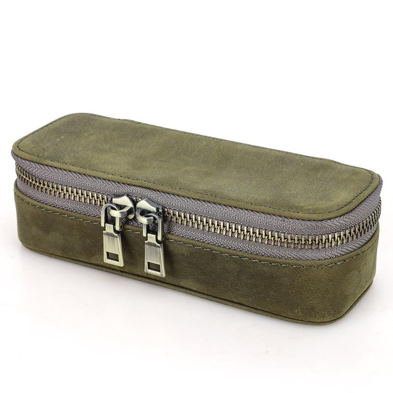 Retro Crazy Horse Cowhide Jewelry Box: Multi-Compartment Genuine Leather Storage with Portable Ring Holder.