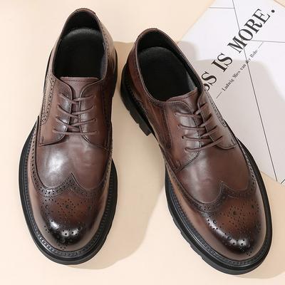 2025 Autumn New Leather Men's Shoes Brock Dress Leather Shoes Brown British Style Heightening Business Leather Shoes Men