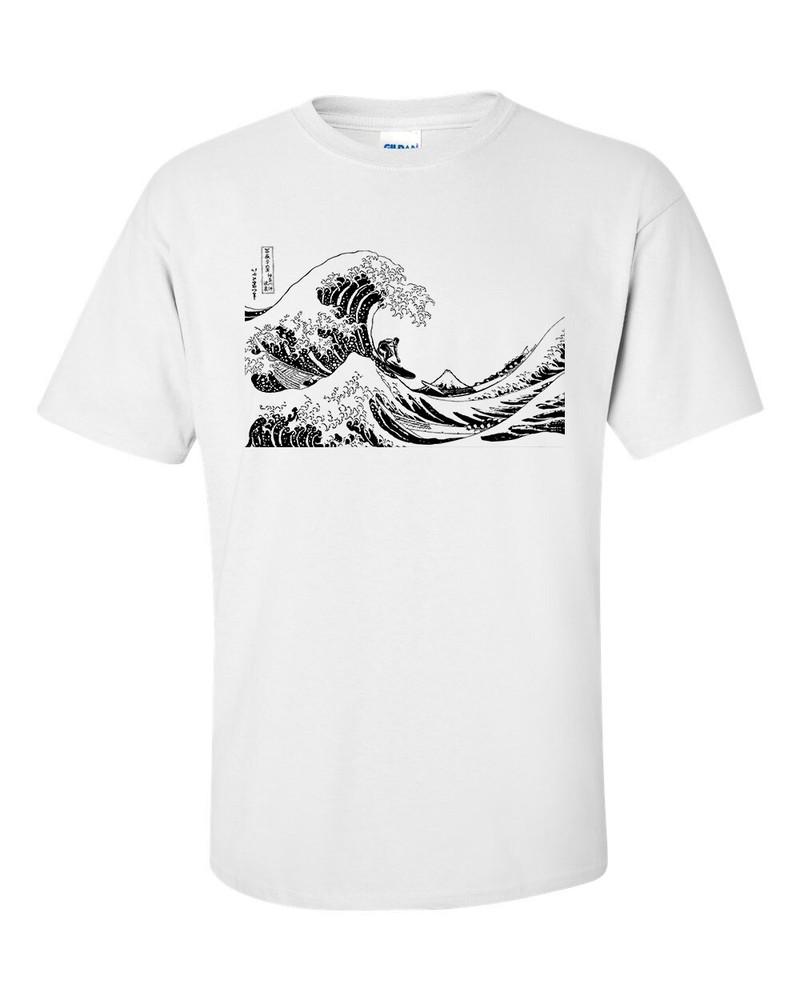 Surfing The Great Wave off Kanagawa Mono Hokusai Fine Art Surfer gift TShirt 2XL