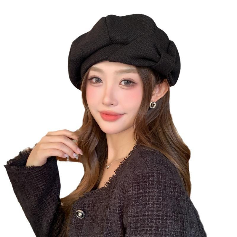 Korean Version of Autumn and Winter New Hat for Women with Bows and Niche Crowd Beret Temperament Showing Face Little Painter Newspaper Baby Hat Trend