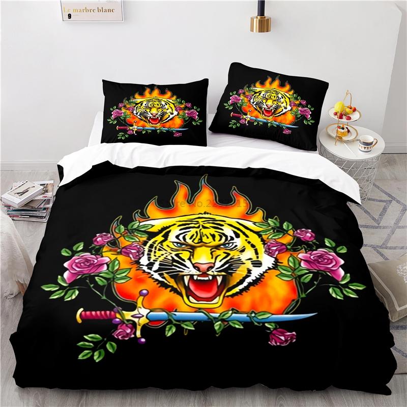 3d Flame Tiger Art Pattern Bedding Set Print Duvet Cover Set with Pillowcase Home Textile Adult Kids Twin Full Queen King Size