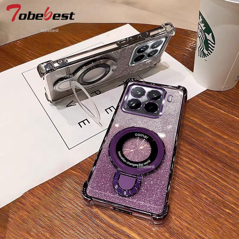 Glitter Plating Shockproof Case For Xiaomi 15 14 Ultra 14T 13 12 12S Pro Fundas Magnetic Holder Bracelet Cover