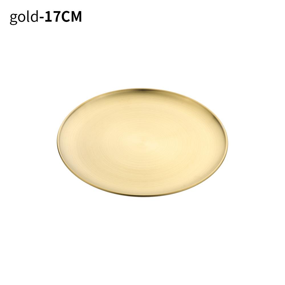 Stainless Steel Tableware Gold Silver Cake Dessert Metal Dining Disc Shallow Tray Bone Spitting Dish Round Plate