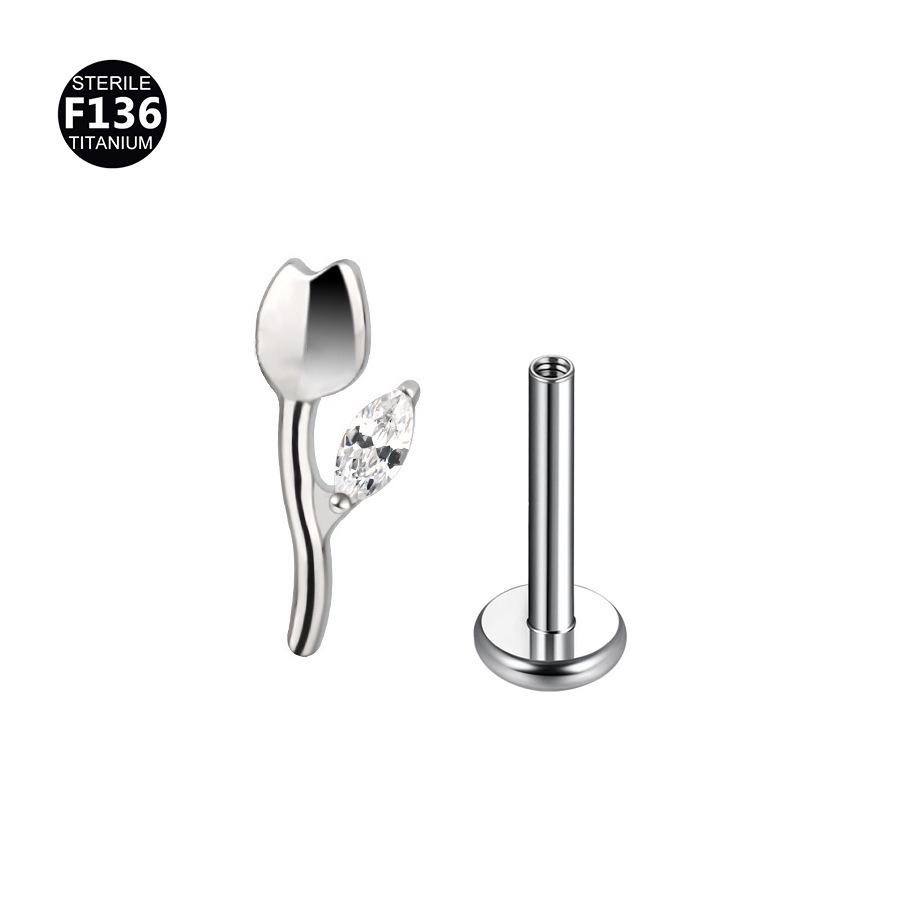 

F136 Титановый сплав Тюльпан Губа Трагус Пирсинг Украшения - Стержень 1,0/1,2 мм, 0,9 Зубца 1.2*6mm M0.9 серебро белый