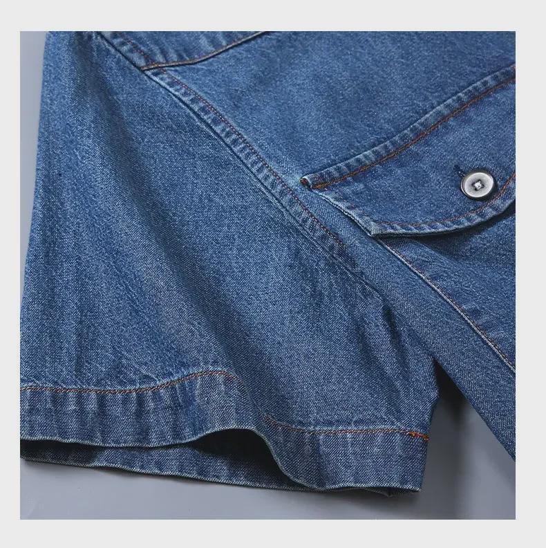 Men's Summer Denim Shirt - Large Size, Thin Cotton, Half-Sleeve, Slim Lapel Work Jacket