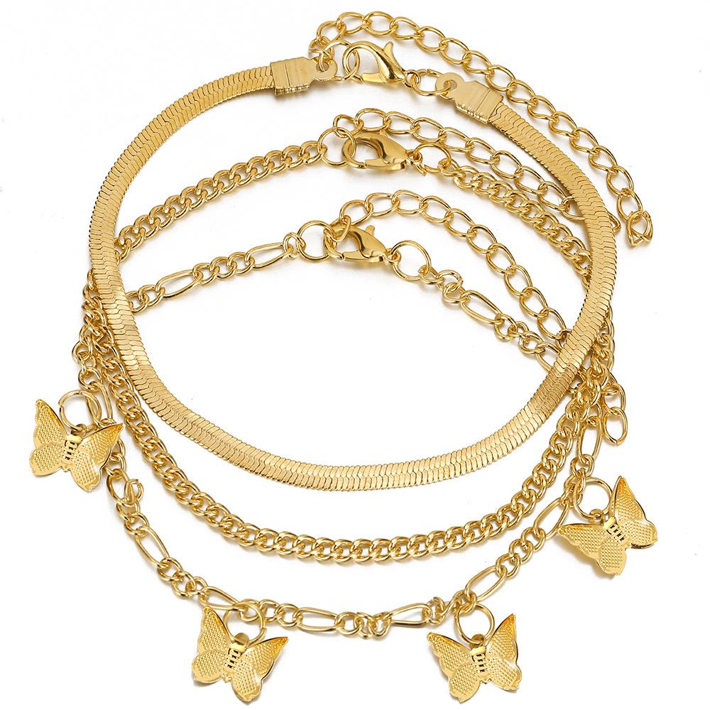 

Креативный браслет из змеиной кости, кулон в виде бабочки, ножной браслет в стиле панк, индивидуальный темпераментный сплав, многослойный женский браслет