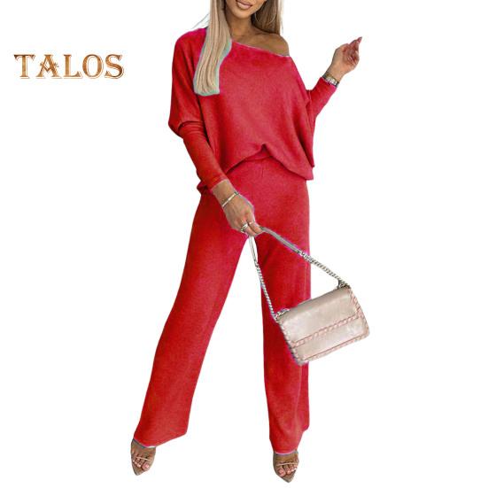 2 Pcs/Set Women Top Pants Set Round Neck Long Sleeves Sweatshirt Elastic Waist Wide Leg Sweatpants Sport Outfit Autumn Casual Tracksuit