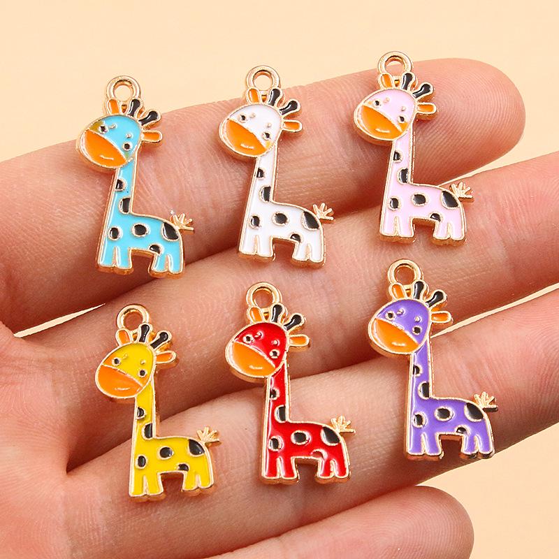 6-Color 15x24mm DIY Alloy Jewelry: Cute KC Gold Giraffe Charms with Drip Oil