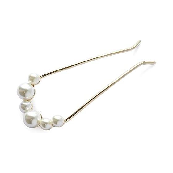 JewelVOX Hair Accessories for Women, U-Shaped Hairpin, Kanzashi, Hair Stick, Pearl, 6-Tier, Formal, Elegant, Gold