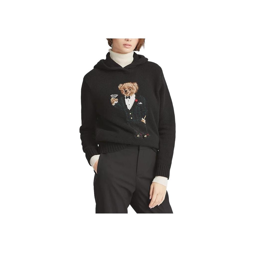 Polo Ralph Lauren FW22 Teddy Bear Pattern Embroidered Long Sleeve Hooded Knit Sweater Men sweater Black WMPOSWEN6820006-001