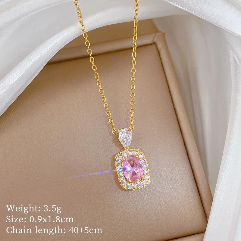 Pearl Square Set Light Luxury Temperament Gorgeous Full Diamond Necklace Women S Versatile Collarbone Titanium Steel Chain