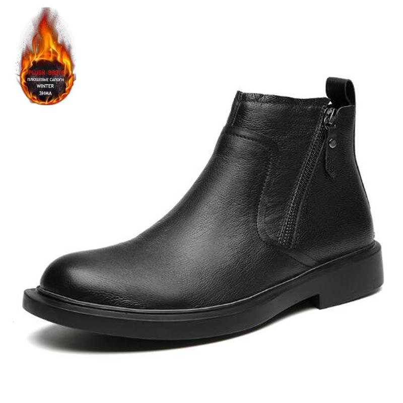 Men'S Boots Round Head Zipper Leather Chelsea Boots Korean Version Retro Ankle Warm Boots Men British Style M920