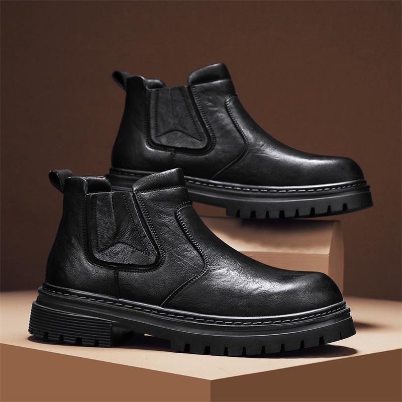 Golden Sapling High Quality Retro Men Motorcycle Boots New Microfiber Leather Men Boot Shoes Outdoor Thick Soled Slip-on Booties