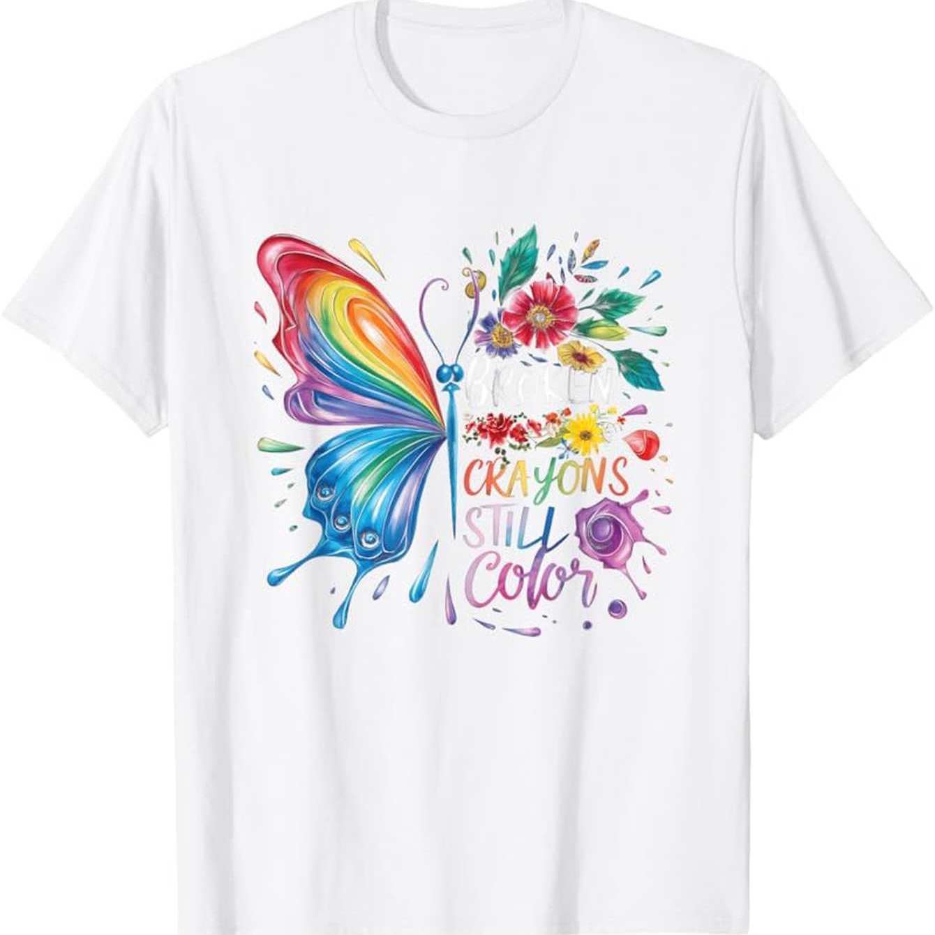 

Broken Crayons Still Color Butterfly Graphic Tee Men Casual Round Neck Short Sleeve Cotton T-Shirt S