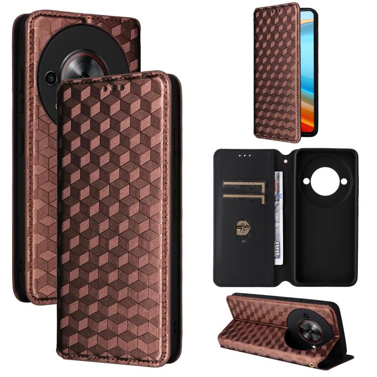 Cubic Grid Texture Flip Leather Phone Case