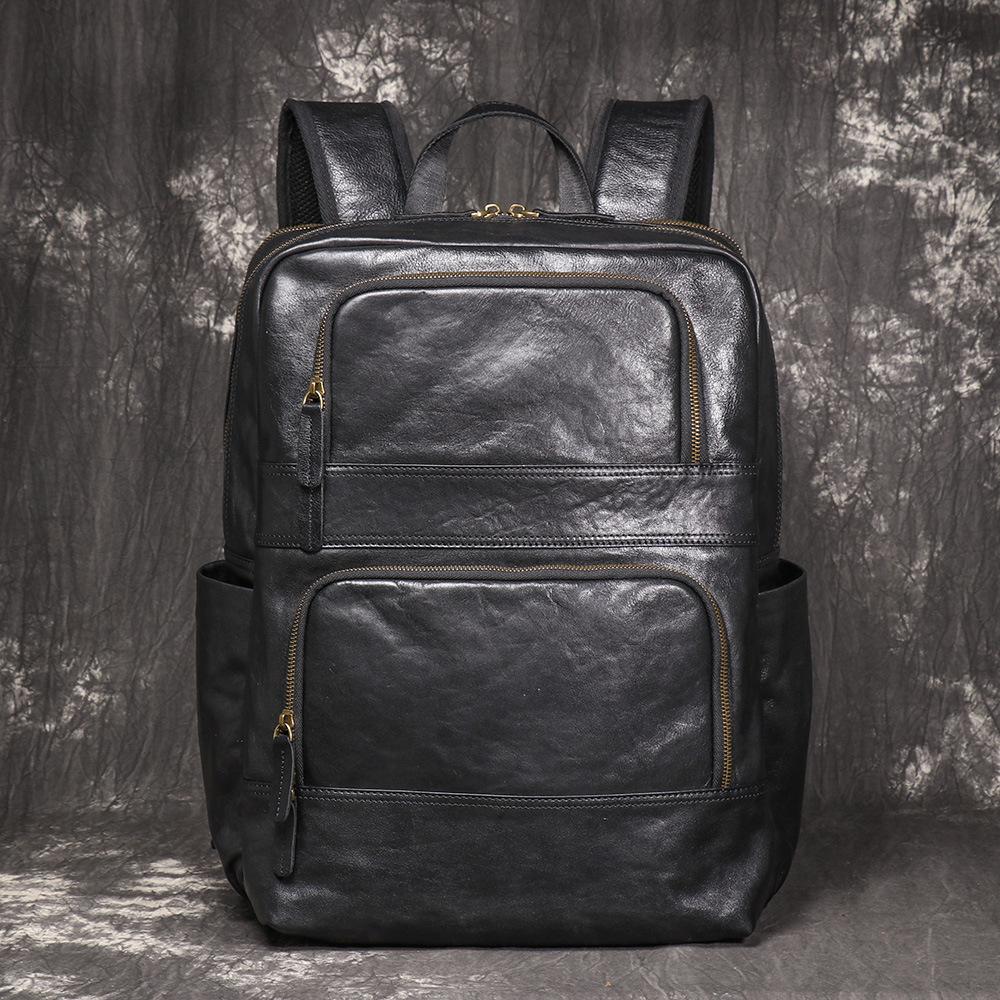 Large Capacity Men S Business Trip Business Commute Leather Backpack First Layer Cowhide Leisure Travel Backpack Computer Bag чёрный