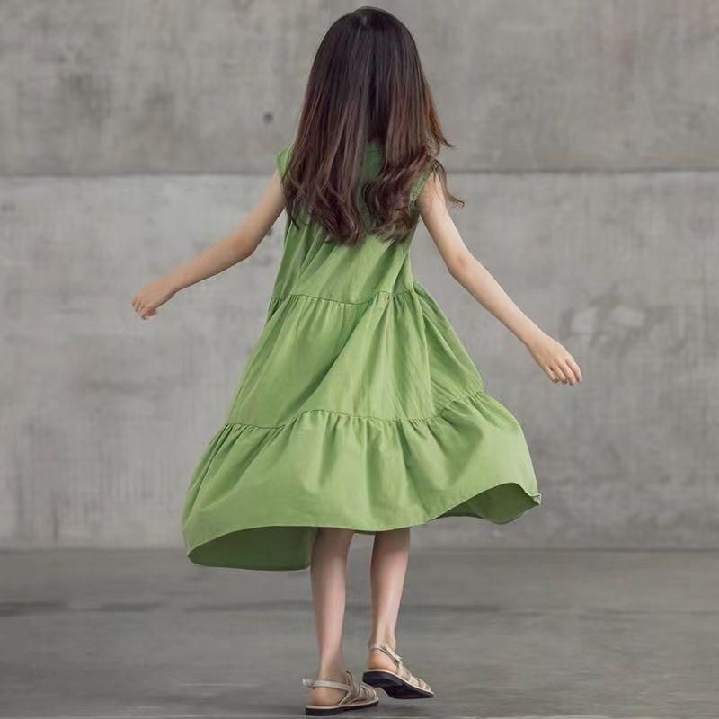 Girls' Fashionable Dress for Summer Children's Casual Sleeveless Beach Dress
