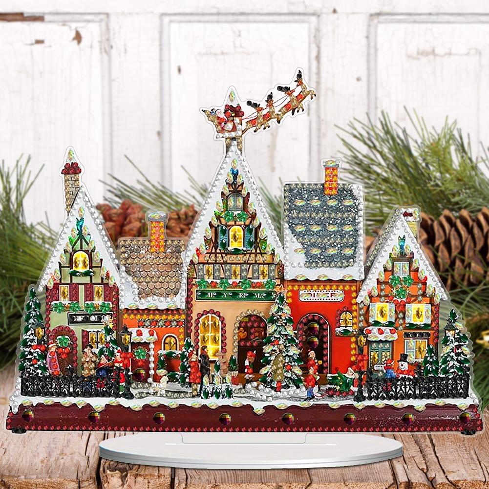 2D Flachdruck Winter Weihnachtshaus DIY Schreibtisch Diamantmalerei Kits Diamantmalerei Schreibtisch Ornamente Kit für Erwachsene Anfänger