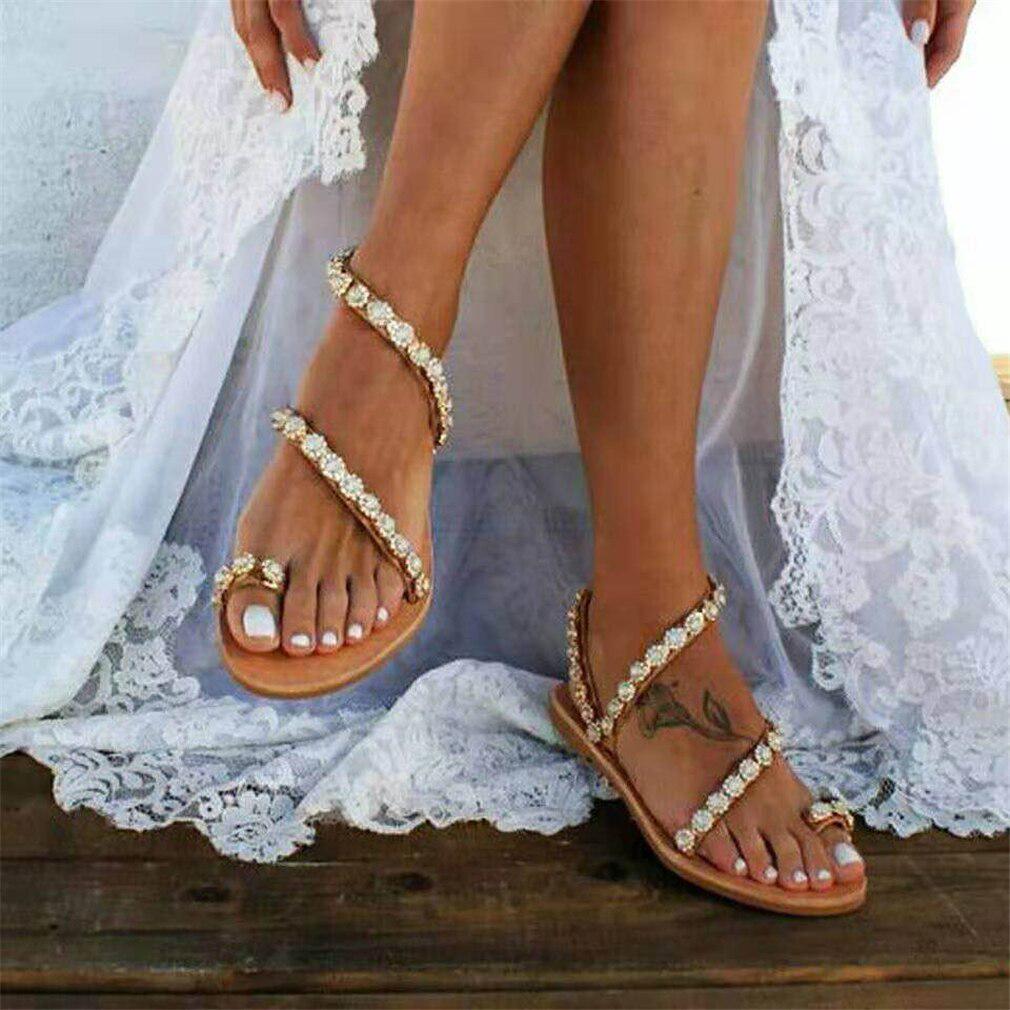 Summer Soft Bottom Princess Flower Pearl Sandals Beach Roman Shoes