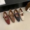 Mode Komfort Ballett Arbeitsschuhe für Damen Gürtelschnalle Eckige Zehenpartie Klobiger Absatz Schuhe Mittelhoher Absatz Täglich Mary Janes Retro Schnalle Braune Schuhe