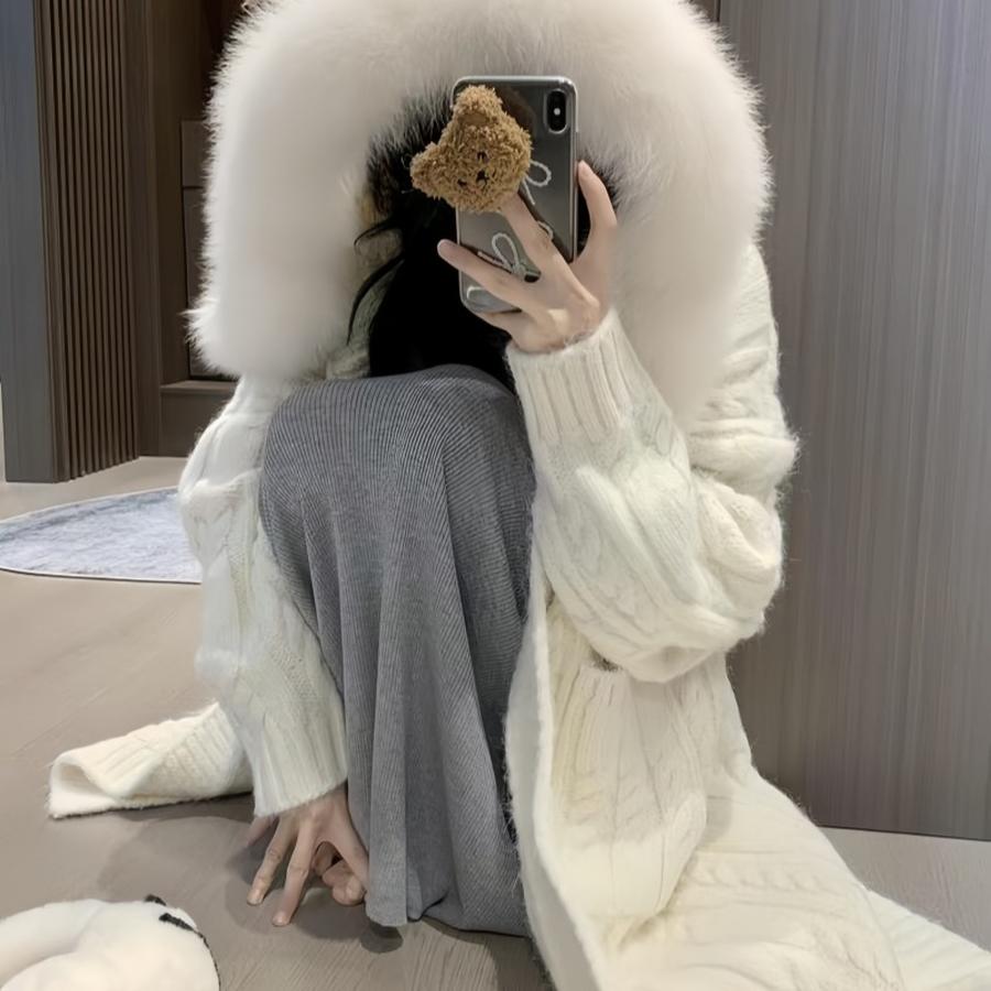 Winter Chunky Knit Long Sleeve Oversized Cable Knit Sweater Coat for Women