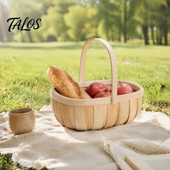 Oval Storage Bin Handmade Woven Wood Basket, Organizer with Reinforced Handle, Natural Chip Large Capacity for Kitchen And Home Decor Farmhouse Floral