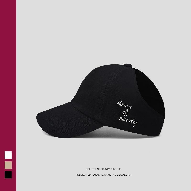 Summer sunscreen cap love embroidery fashion versatile baseball cap can tie a ponytail to show the face small empty top hat