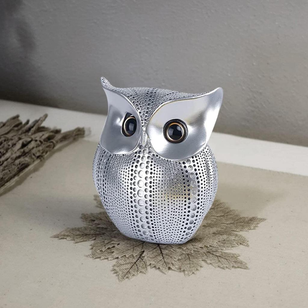 Moderne stilig Lucky Owl Resin kunstfigur (Sølv), 1 stk